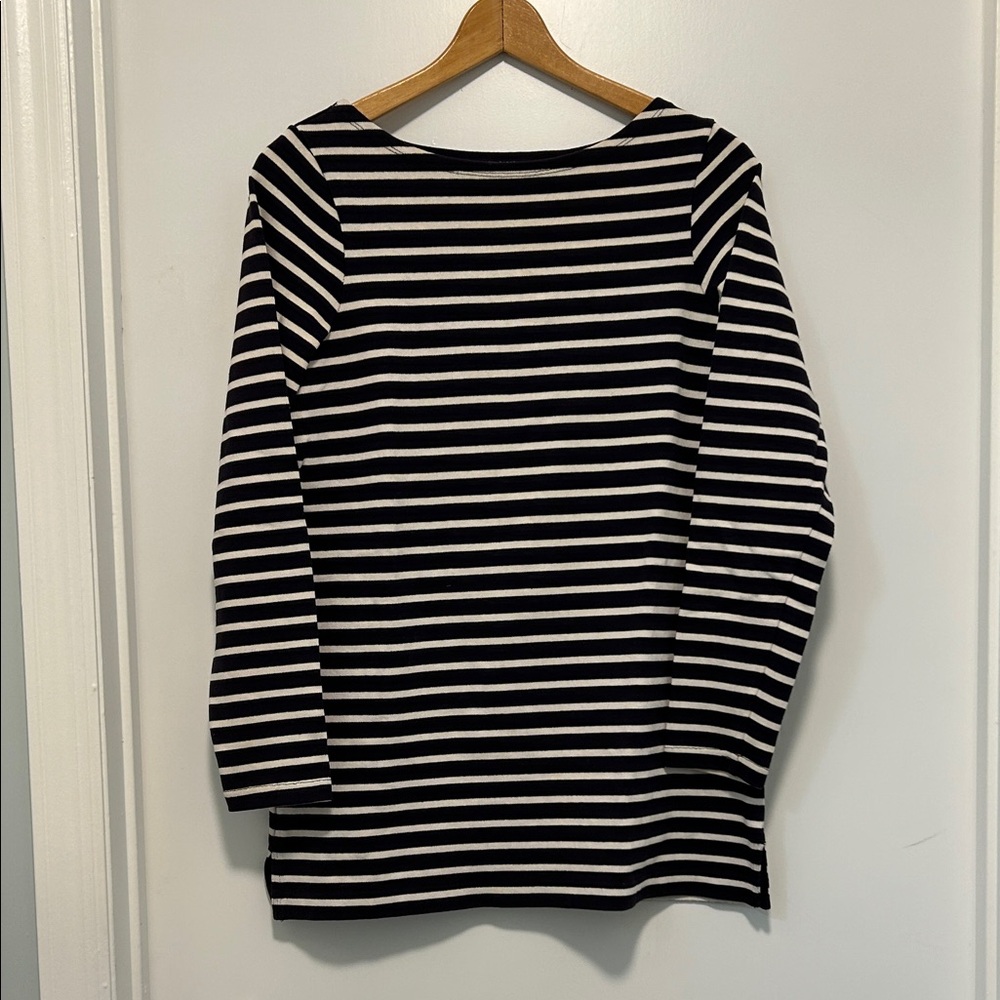 Lands End woman cotton Black and White Striped Long Sleeve Top